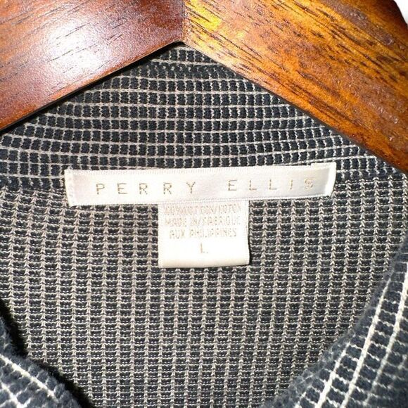 Perry Ellis Tom Ford Era Black Knit Button Up Shirt L - Picture 2 of 5
